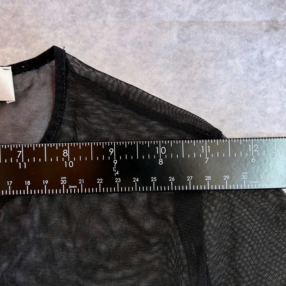 Feelgood Paris Black Mesh Long Sleeve Bodysuit Sheer Panel Notched Neckline M/L - Picture 6 of 11